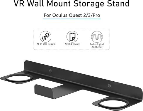 Black VR Wall Mount for Meta Quest 3/3S/2/Pro - All-in-One Aluminum Alloy Headset & Controller Holder, Space-Saving Wall Storage Stand with Secure Hook Design in Saudi Arabia