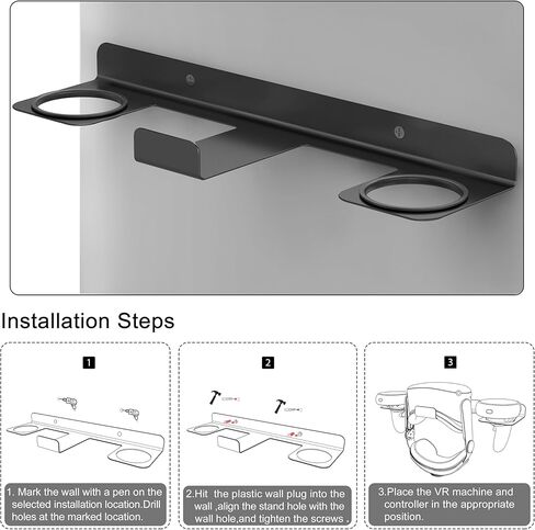 Black VR Wall Mount for Meta Quest 3/3S/2/Pro - All-in-One Aluminum Alloy Headset & Controller Holder, Space-Saving Wall Storage Stand with Secure Hook Design in Saudi Arabia