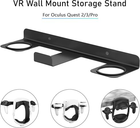 Black VR Wall Mount for Meta Quest 3/3S/2/Pro - All-in-One Aluminum Alloy Headset & Controller Holder, Space-Saving Wall Storage Stand with Secure Hook Design in Saudi Arabia