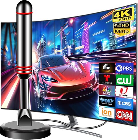 2026 Upgraded Indoor TV Antenna, HD Digital Antenna for Smart TV, Antenna Supports 4K 1080p All TVs- 10FT Coaxial Cable for Local Channels in Saudi Arabia