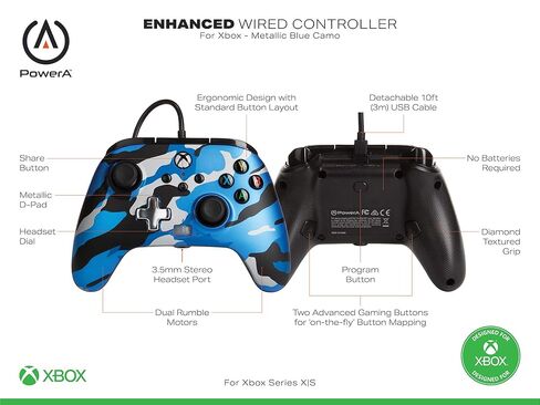 وحدة تحكم سلكية محسنة PowerA لأجهزة Xbox Series X|S - مموهة باللون الأزرق المعدني، لوحة ألعاب، وحدة تحكم ألعاب فيديو سلكية، وحدة تحكم ألعاب، مرخصة رسميًا لأجهزة Xbox (متجددة) in Saudi Arabia
