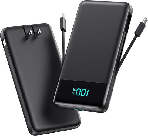 Portable Charger for iPhone,13800mAh Slim Power Bank with Built-in Cables & AC Wall Plug,All in One 4 Outputs USB C Fast Charging Battery Pack Powerbank for iPhone 17/16/15/14,Android,Travel Essential in Saudi Arabia
