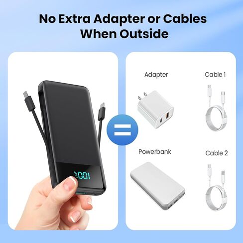 Portable Charger for iPhone,13800mAh Slim Power Bank with Built-in Cables & AC Wall Plug,All in One 4 Outputs USB C Fast Charging Battery Pack Powerbank for iPhone 17/16/15/14,Android,Travel Essential in Saudi Arabia