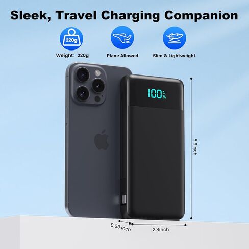 Portable Charger for iPhone,13800mAh Slim Power Bank with Built-in Cables & AC Wall Plug,All in One 4 Outputs USB C Fast Charging Battery Pack Powerbank for iPhone 17/16/15/14,Android,Travel Essential in Saudi Arabia