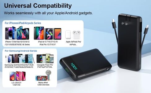 Portable Charger for iPhone,13800mAh Slim Power Bank with Built-in Cables & AC Wall Plug,All in One 4 Outputs USB C Fast Charging Battery Pack Powerbank for iPhone 17/16/15/14,Android,Travel Essential in Saudi Arabia