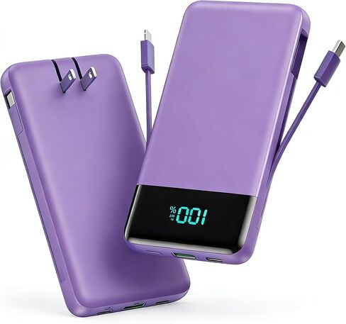 Portable Charger for iPhone,13800mAh Slim Power Bank with Built-in Cables & AC Wall Plug,All in One 4 Outputs USB C Fast Charging Battery Pack Powerbank for iPhone 17/16/15/14,Android,Travel Essential in Saudi Arabia