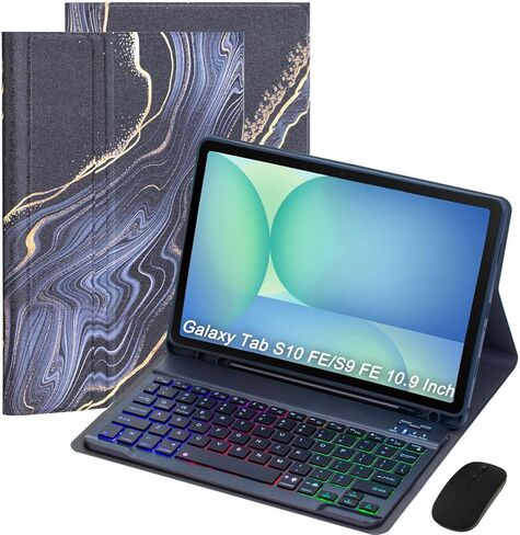 حافظة لوحة مفاتيح لجهاز Samsung Galaxy Tab S10 FE/S10 Lite/S9 FE 10.9 بوصة 2025/Galaxy Tab S9 11 بوصة 2023، ماوس ولوحة مفاتيح بإضاءة خلفية بلوتوث قابلة للفصل، غطاء فوليو مع حامل قلم (أخضر) in Kuwait