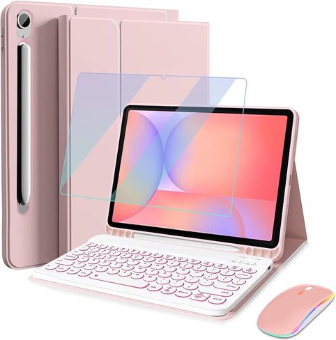 Backlit Keyboard Case for Samsung Galaxy Tab S10 Lite/ S10 FE/ S9 FE 5G 10.9 Inch/Tab S9 11 Inch with Screen Protector &Mouse, Wineecy 7 Colors Light Detachable Wireless Keyboard PU Leather Folio Case in Saudi Arabia