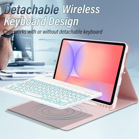 Backlit Keyboard Case for Samsung Galaxy Tab S10 Lite/ S10 FE/ S9 FE 5G 10.9 Inch/Tab S9 11 Inch with Screen Protector &Mouse, Wineecy 7 Colors Light Detachable Wireless Keyboard PU Leather Folio Case in Saudi Arabia