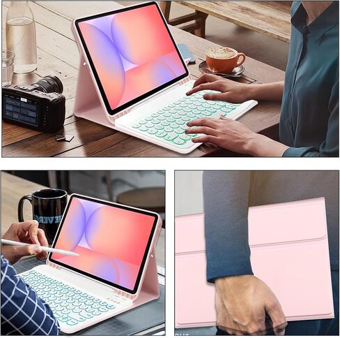 Backlit Keyboard Case for Samsung Galaxy Tab S10 Lite/ S10 FE/ S9 FE 5G 10.9 Inch/Tab S9 11 Inch with Screen Protector &Mouse, Wineecy 7 Colors Light Detachable Wireless Keyboard PU Leather Folio Case in Saudi Arabia