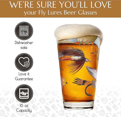 Greenline Goods – Fly Fishing Glass Set for Fisherman and Outdoorsman – Fly Lure Themed 16 oz Drinking Glass Set of 2 in Saudi Arabia