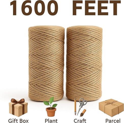 2 حزمة خيوط الجوت الطبيعية ، سميكة 2 مم ، 1600 قدم (800 قدم/لفة) ، سلسلة بنية لصياغة ، البستنة ، تغليف الهدايا ، ماكرامي ، ديكور المنزل DIY (2) in Kuwait