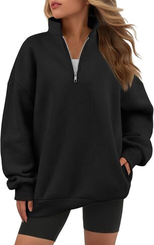ATHMILE Womens Oversized Sweatshirts Fall Fashion Hoodies Half Zip Fleece Pullover Long Sleeve Y2K Clothes with Side Pockets in Saudi Arabia
