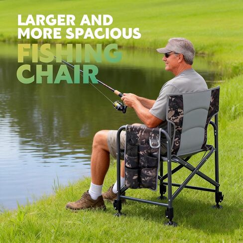 كرسي صيد السمك مع حامل قضيب، كرسي تخييم شديد التحمل قابل للطي لصيد الأسماك على الجليد مع حقيبة تبريد قابلة للرفع، حامل أكواب، أرجل قابلة للتعديل in Kuwait