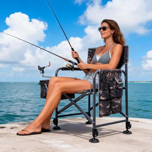 كرسي صيد السمك مع حامل قضيب، كرسي تخييم شديد التحمل قابل للطي لصيد الأسماك على الجليد مع حقيبة تبريد قابلة للرفع، حامل أكواب، أرجل قابلة للتعديل in Kuwait