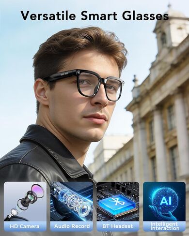 CJkao Smart Glasses with Camera, Bluetooth Music & Call, 800W HD Camera Glasses, 1080P Video Recording, Built-in ChatGPT Voice Assistant Control for Men Women(White) in Saudi Arabia