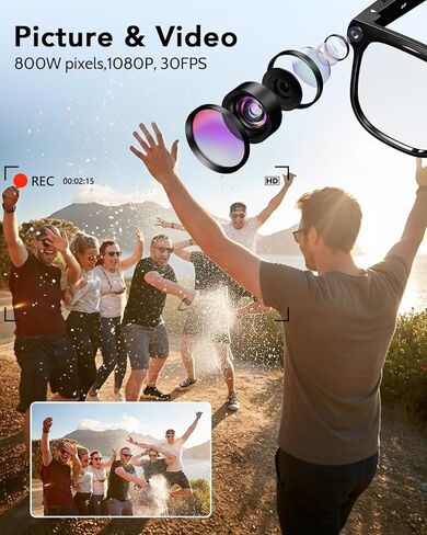 CJkao Smart Glasses with Camera, Bluetooth Music & Call, 800W HD Camera Glasses, 1080P Video Recording, Built-in ChatGPT Voice Assistant Control for Men Women(White) in Saudi Arabia