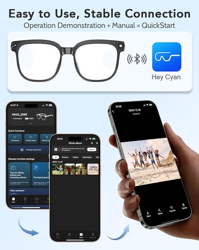 CJkao Smart Glasses with Camera, Bluetooth Music & Call, 800W HD Camera Glasses, 1080P Video Recording, Built-in ChatGPT Voice Assistant Control for Men Women(White) in Saudi Arabia