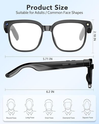 CJkao Smart Glasses with Camera, Bluetooth Music & Call, 800W HD Camera Glasses, 1080P Video Recording, Built-in ChatGPT Voice Assistant Control for Men Women(White) in Saudi Arabia