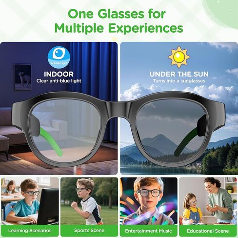 Kids Smart Bluetooth Audio Glasses with LED Lights, Open-Ear Stereo Sound, Touch Controls, Magnetic Charging, for kids4-12 Years,Girl Gifts (Pink) in Saudi Arabia