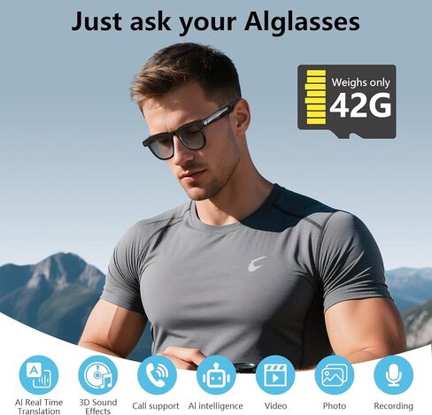 نظارات الذكاء الاصطناعي الذكية كاميرا 4K عالية الدقة، مكالمات BT، نظارات كاميرا مضادة للاهتزاز بقدرة 800 واط مع ميكروفون مزدوج لتسجيل الفيديو، ترجمة ChatGPT، التحكم الصوتي، التعرف على الأشياء، نظارات ذكية للرجال والنساء. (نظارات الذكاء الاصطناعي) in Saudi Arabia
