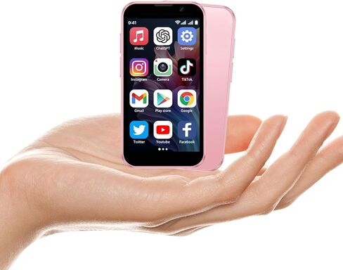 Mini Phone 3.0" HD Touch Screen Mini Smartphone World's Smallest Unlocked Android Compact Mobile Phone for Kids & Students Cell Phone wih GPS Dual SIM Face ID 2GB+16GB Pink in Saudi Arabia