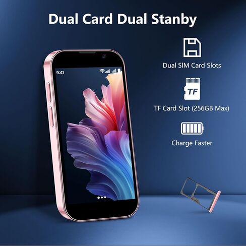 Mini Phone 3.0" HD Touch Screen Mini Smartphone World's Smallest Unlocked Android Compact Mobile Phone for Kids & Students Cell Phone wih GPS Dual SIM Face ID 2GB+16GB Pink in Saudi Arabia