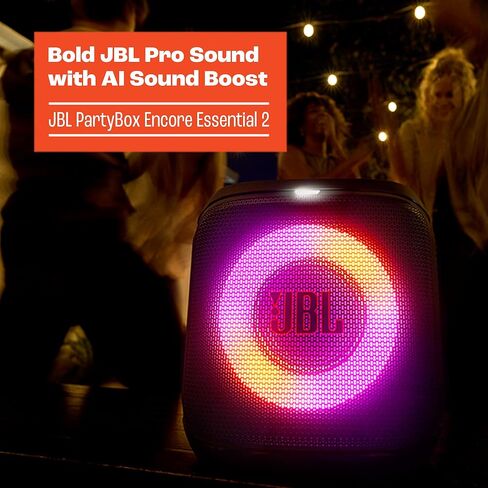 JBL PartyBox Encore Essential 2 - مكبر صوت محمول للحفلات يعمل بالبطارية مع تعزيز صوت AI، ما يصل إلى 15 ساعة من وقت التشغيل، IPX4 Splash Proof، واتصال متعدد السماعات من Auracast (أسود) (متجدد) in Saudi Arabia