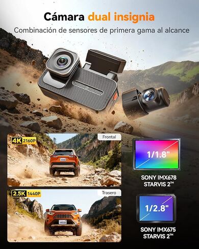 WOLFBOX X5 Duo 4K+2.5K Dash Cam مضادة للاهتزاز، 8MP STARVIS 2 IMX678 IMX675، كاميرا سيارة مزدوجة أمامية وخلفية، 5.8 جيجا هرتز Wi-Fi GPS، متضمنة بطاقة 64 جيجابايت، التحكم الصوتي، شاشة تعمل باللمس، وضع ركن السيارة in Saudi Arabia
