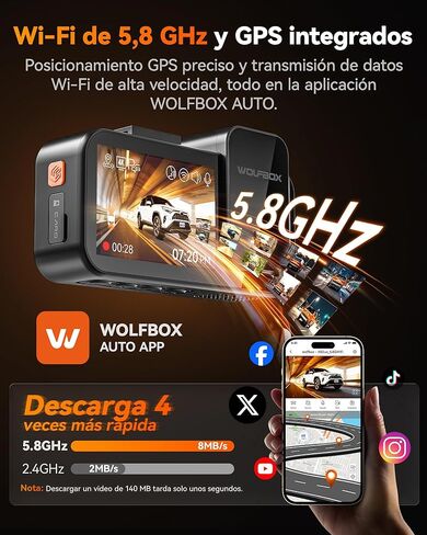 WOLFBOX X5 Duo 4K+2.5K Dash Cam مضادة للاهتزاز، 8MP STARVIS 2 IMX678 IMX675، كاميرا سيارة مزدوجة أمامية وخلفية، 5.8 جيجا هرتز Wi-Fi GPS، متضمنة بطاقة 64 جيجابايت، التحكم الصوتي، شاشة تعمل باللمس، وضع ركن السيارة in Saudi Arabia