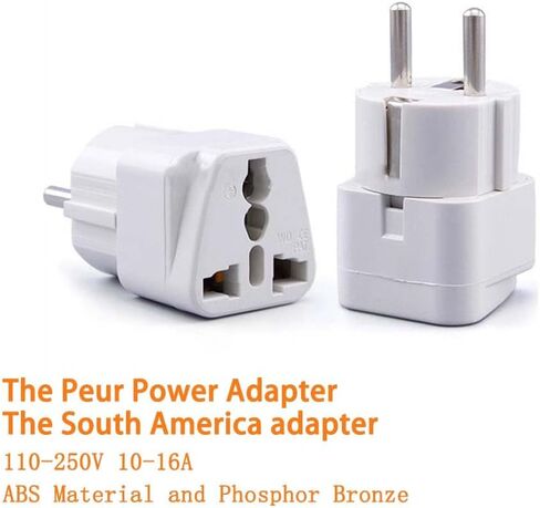 Peru Travel Adapter Plug 2-Pack - USA to South America Power Adapter Type A & E (White) - Dual Flat/Round Pins, 13A 250V Compact Design for Peru in Saudi Arabia