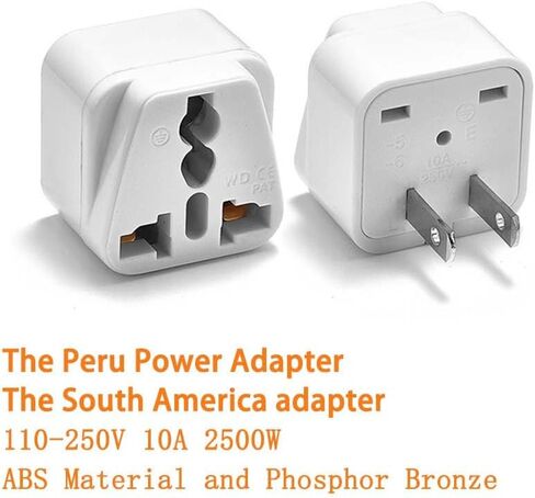 Peru Travel Adapter Plug 2-Pack - USA to South America Power Adapter Type A & E (White) - Dual Flat/Round Pins, 13A 250V Compact Design for Peru in Saudi Arabia