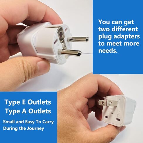 Peru Travel Adapter Plug 2-Pack - USA to South America Power Adapter Type A & E (White) - Dual Flat/Round Pins, 13A 250V Compact Design for Peru in Saudi Arabia