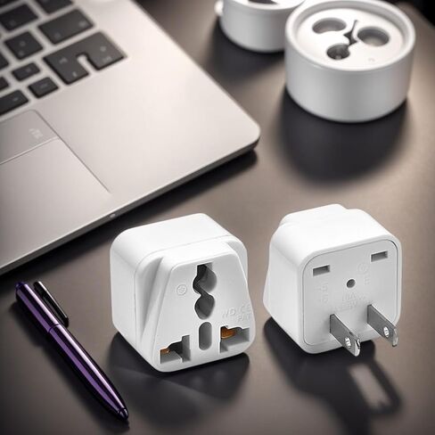 Peru Travel Adapter Plug 2-Pack - USA to South America Power Adapter Type A & E (White) - Dual Flat/Round Pins, 13A 250V Compact Design for Peru in Saudi Arabia