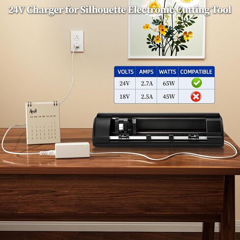 24V Power Cord for Silhouette Cutting Machine Charger Replacement for Silhouette Cameo 5 4 3 2 1 SD Electronic Cutting Tool Power Supply White Charging Cord for Silhouette in Saudi Arabia