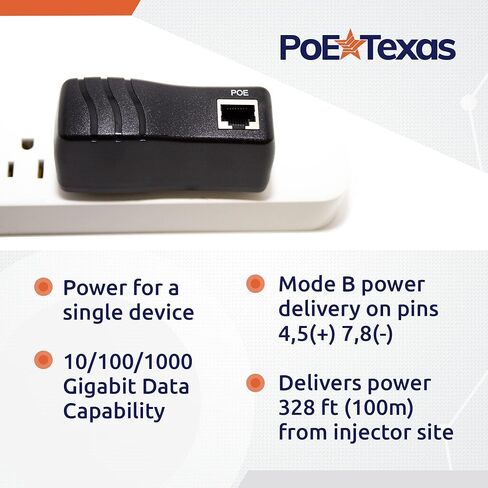 PoE Texas IEEE 802.3af 12v Splitter وPoe Texas PoE Injector - منفذ واحد للطاقة عبر محول PoE السلبي عبر إيثرنت (طاقة متكاملة PoE مصنفة من UL) in Kuwait