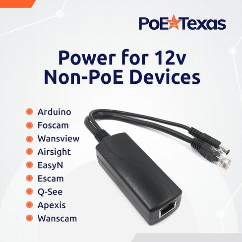 PoE Texas IEEE 802.3af 12v Splitter وPoe Texas PoE Injector - منفذ واحد للطاقة عبر محول PoE السلبي عبر إيثرنت (طاقة متكاملة PoE مصنفة من UL) in Kuwait