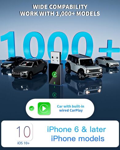 Wireless CarPlay Adapter for iPhone,Compact Design Car Adapter Convert Wired Apple CarPlay to Wireless with USB/USB C Port,Plug and Play,Fast and Stable Connection Compatible with iOS 10+/ iPhone 6+ in Saudi Arabia