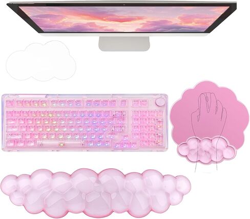 Cloud Wrist Rest Keyboard Pink Mouse Pad Set with Wrist Rest Ergonomic Wrist Pad Memory Foam Non-Slip Base Cute Gradient Wrist Support for Computer Laptop Gaming Home Office Relief Typing Pain in Saudi Arabia
