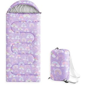 Wake In Cloud - Kids Sleeping Bag for Girls Toddlers, Camping in Warm Cold Weather, Backpacking Lightweight Compact Outdoor Liner for 3 Seasons, Rainbow Clouds in Kuwait