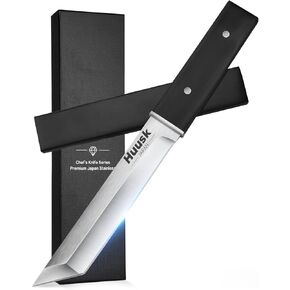 سكين شفرة ثابتة يابانية من huusk - سكين تانتو ساموراي مع غمد - سكاكين بقاء تانغ كاملة مع مقبض خشبي - سكاكين بوشكرافت للتخييم في الهواء الطلق، هدية للرجال والنساء in Kuwait