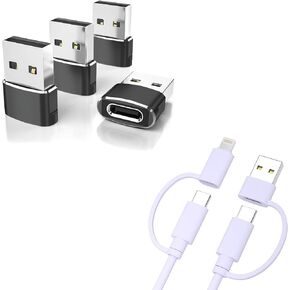 Elebase USB to USB C Adapter 4Pack and 4 in 1 Multi Charger Cable 6.6FT,Type C Converter for iPhone 17 New Apple 16 Pro Max 15 14 Plus,iWatch Watch 11 10 Se Ultra 3,AirPods 4,Samsung Galaxy S25 in Kuwait