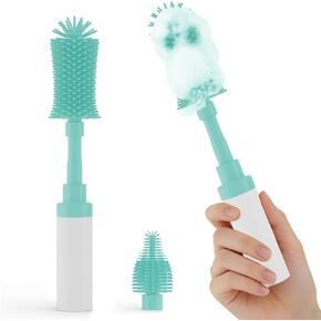 ZTX Push-to-Foam Silicone Bottle Brush Set - One-Press Rich Foam for Baby Bottles, Breast Pump Parts & Nipples - with Detachable Nipple Brush & Portable Travel Storage Bag, Blue in Kuwait