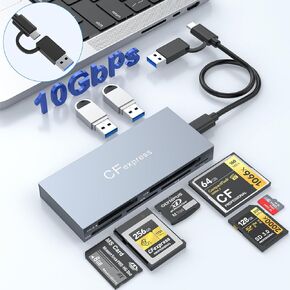 قارئ بطاقات CFexpress من النوع B، USB 3.2 (الجيل 2) محور قارئ CF Express متعدد بسرعة 10 جيجابت في الثانية لقارئ CFexpress Type B/CF/XD/MS/TF/SD، قارئ بطاقات ذاكرة CFexpress من الألومنيوم يقرأ 6 بطاقات و2USB في وقت واحد in Kuwait