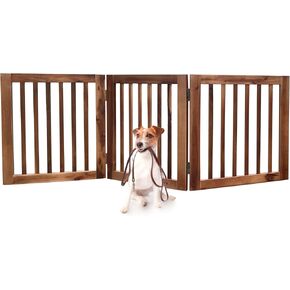 TabaGo Acacia Wood 3-Panel Freestanding Pet Gate – Retractable Folding Indoor Dog Fence, Modern Wooden Barrier for Doorways, Stairs & Hallways (24" Height, Expands to 60") (24" H x 60" W) in Saudi Arabia
