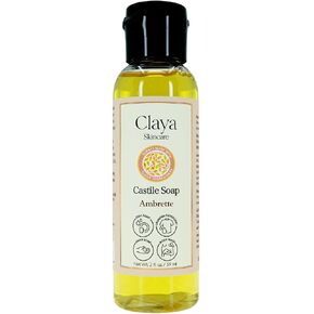 Claya Ambrette Liquid Castile Soap – Organic Ingredients, Biodegradable, Gentle for Sensitive Skin and Versatile Use (Travel size 2 fl oz) in Kuwait
