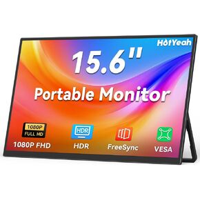 شاشة HotYeah المحمولة، شاشة كمبيوتر محمول 15.6 بوصة 1080 بكسل FHD USB-C HDMI شاشة كمبيوتر خارجية HDR FreeSync IPS مع مسند ومكبر صوت، شاشة ثانية لأجهزة الكمبيوتر المحمول PC Mac Phone Tablet Switch PS5 Xbox in Kuwait