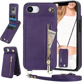 Ysnzaq Crossbody Lanyard Zipper Wallet Case for iPhone 16e, Detachable Neck Strap Magnetic Bracket with Card Holder Phone Cover for iPhone 16e ZYXK Purple in Saudi Arabia