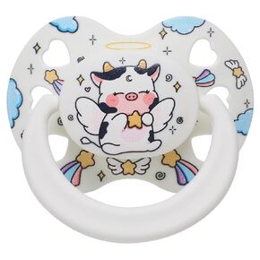 لهاية لطيفة بحجم البالغين للقلق: بقرة ملاك ناعمة من السيليكون على شكل قلب لتخفيف التوتر والتوحد - Bigshield Binky هدية للنوم مع حقيبة بيضاء in Kuwait