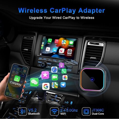 Wireless Carplay Adapter for Hyundai Kona 2017-2023 2024 2025, Effortlessly Convert Wired to Wireless CarPlay, Auto Adapter Car Play Dongle Accessories in Saudi Arabia